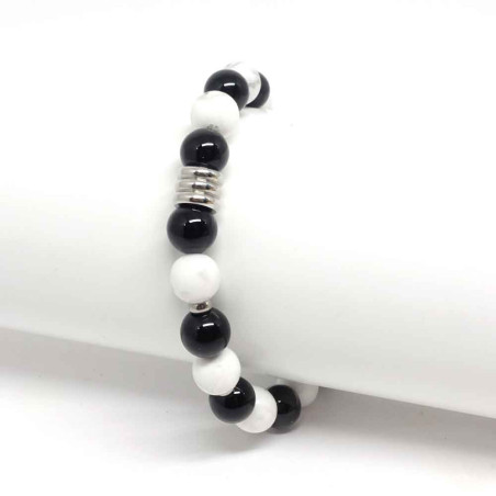 Bracelet homme en pierre semi précieuse Onyx et Howlite