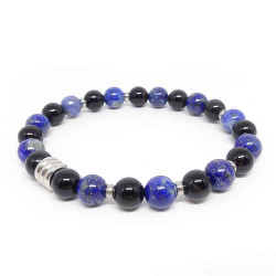 Onyx et Lapis lazuli, Bracelet homme extensible
