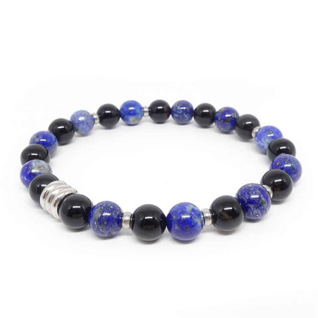 Bracelet homme extensible en pierre Onyx et Lapis lazuli