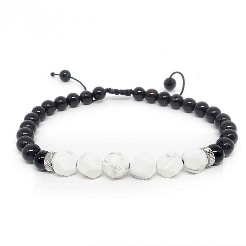 Bracelet homme sur cordon en pierre Howlite et onyx