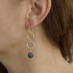 Boucles d'oreilles en pierre obsidienne flocon de neige et argent 925