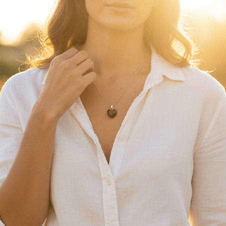 Chaîne avec pendentif cœur 15mm en obsidienne noire 🖤