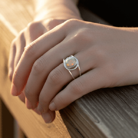Opale Éthiopienne Welo, Bague taille 61 argent 925
