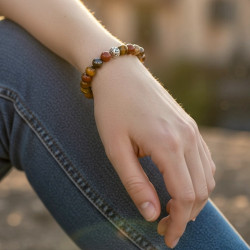 Bracelet bien-être en pierre de jaspe paysage, oeil de tigre, jaspe rouge et hématite