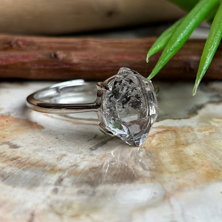 Bague en argent 925 et pierre diamant d’Herkimer