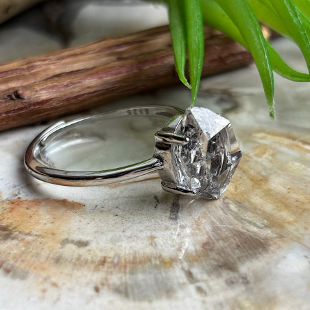 Bague en argent 925 et pierre diamant d’Herkimer