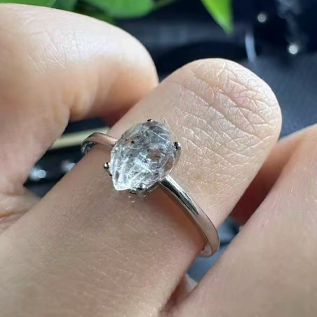 Bague en argent 925 et pierre diamant d’Herkimer