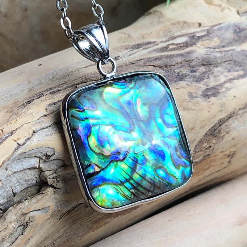 Pendentif sur chaîne acier en nacre abalon