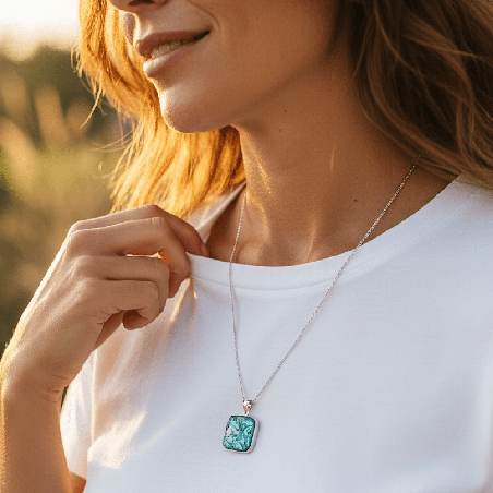 Pendentif sur chaîne acier en nacre abalon