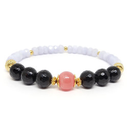 Calcédoine, tourmaline noire et Rodhochrosite