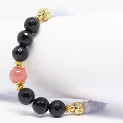 Calcédoine, tourmaline noire et Rodhochrosite