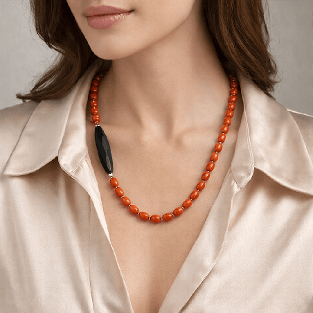 Collier corail et onyx