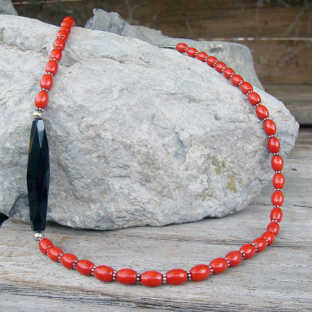 Collier corail et onyx