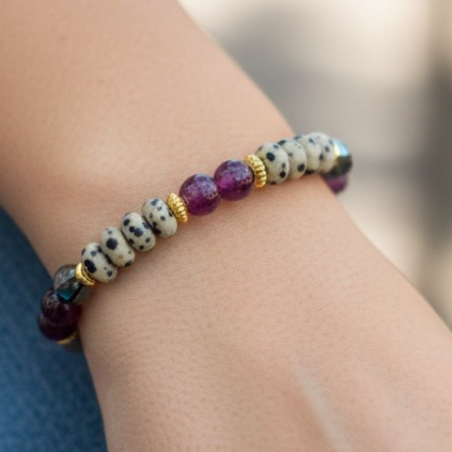 Jaspe dalmatien, lepidolite, Labradorite et amazonite