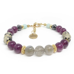 Jaspe dalmatien, lepidolite, Labradorite et amazonite, Bracelet creation