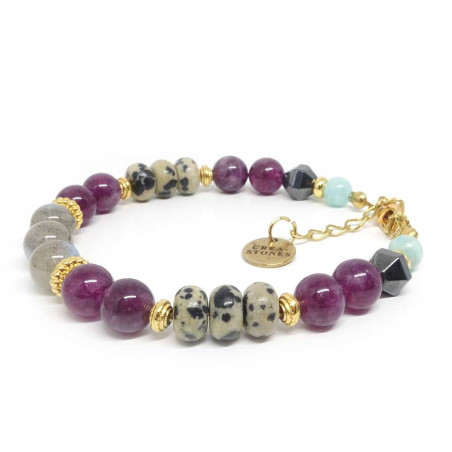 Jaspe dalmatien, lepidolite, Labradorite et amazonite