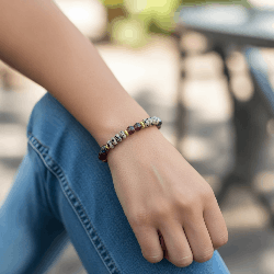 Bracelet création en pierre naturelle de Jaspe dalmatien, lépidolite, Labradorite et amazonite