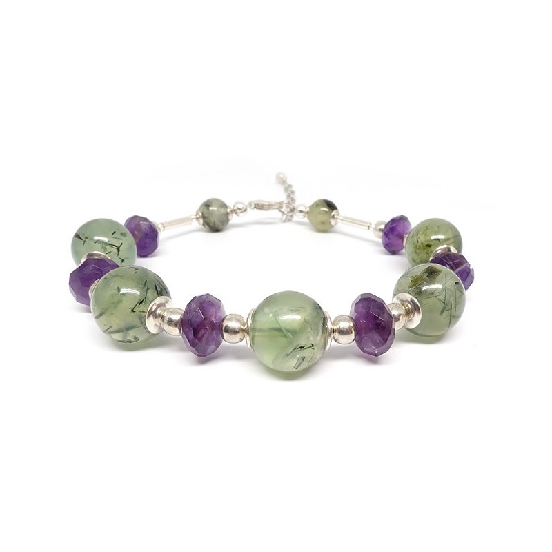 Bracelet en prehnite et améthyste