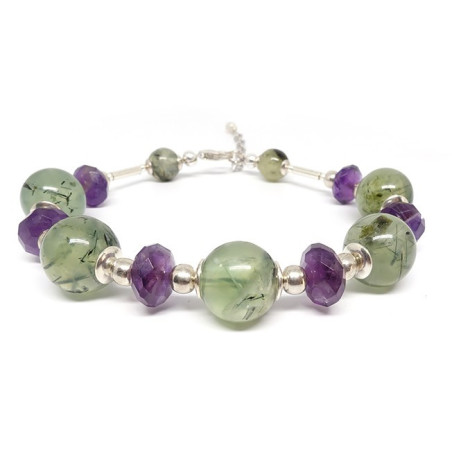 Bracelet en prehnite et améthyste