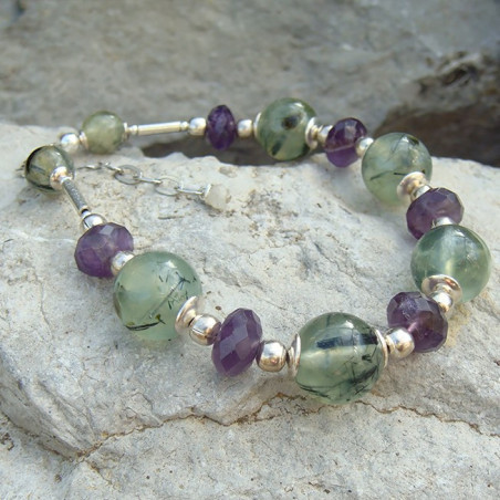 Bracelet en prehnite et améthyste