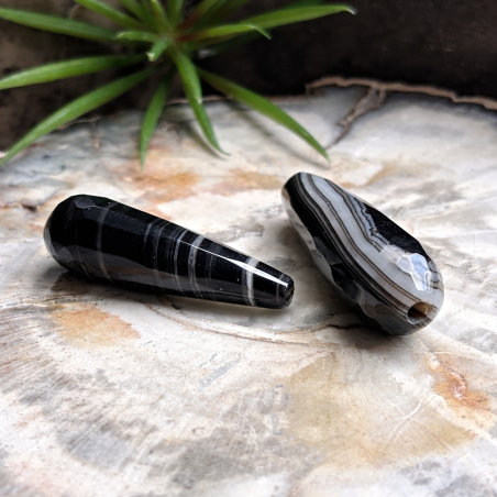 Agate naturelle, 2 perles longues