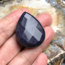 Goldstone bleue, 1 grande perle goutte facettée