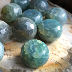 Agate verte, 1 perle gros tambour facetté