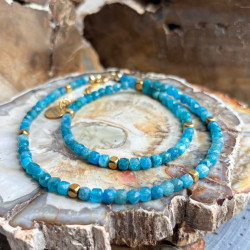 Apatite et hématite dorée, Collier création Gold filled