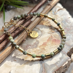 Turquoise africaine et hématite dorée, Bracelet création avec Gold filled