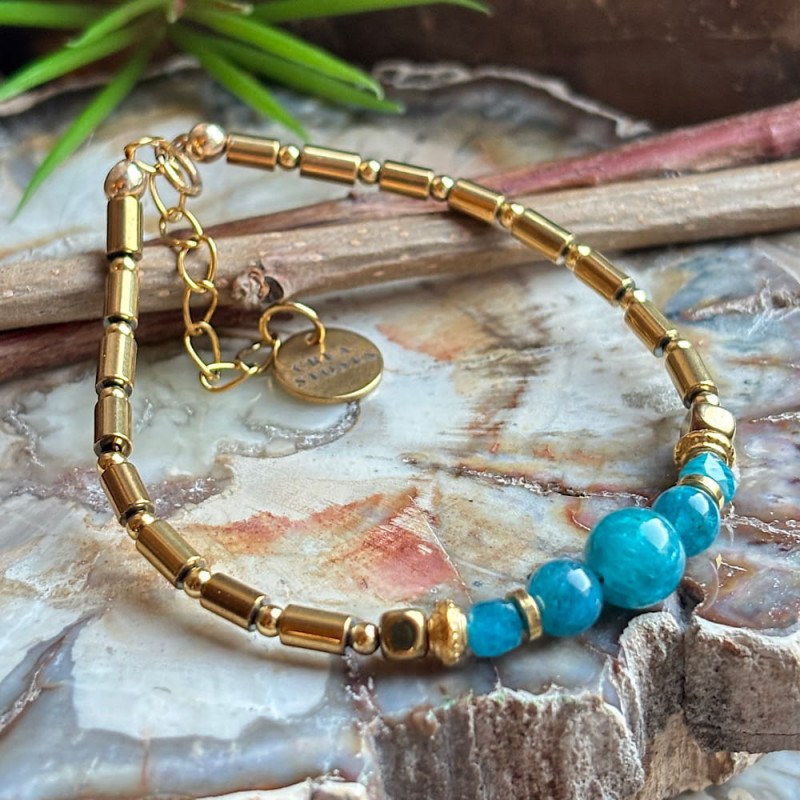 Apatite et hématite, Bracelet création avec Gold filled