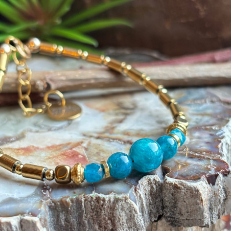 Apatite et hématite, Bracelet création avec Gold filled