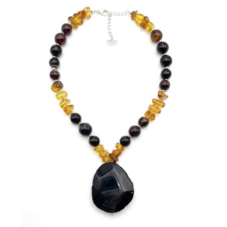 Ambre et agate, Collier création