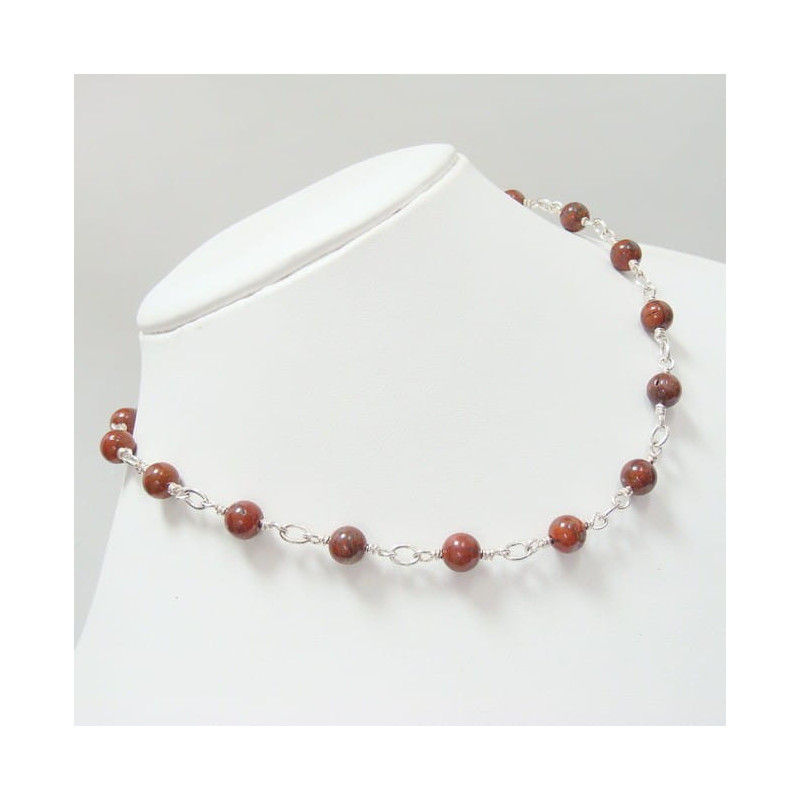 Collier jaspe rouge avec argent 925