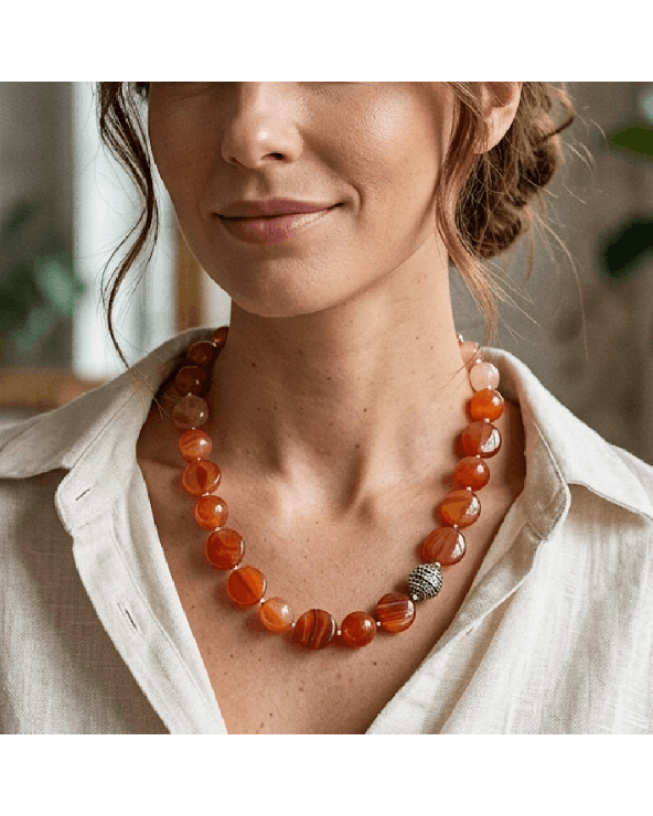 Collier chic en pierre naturelle cornaline et argent 925