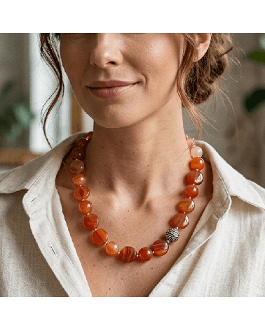 Collier chic en pierre naturelle cornaline et argent 925