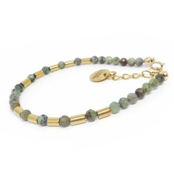 Turquoise africaine et hématite dorée, Bracelet création avec Gold filled