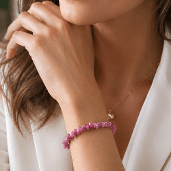 Bracelet baroque extensible en pierre de rubellite.