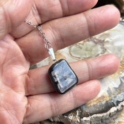 Hyperstene, pendentif pierre sur chaîne acier