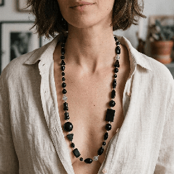 Onyx et quartz tourmaline, long collier