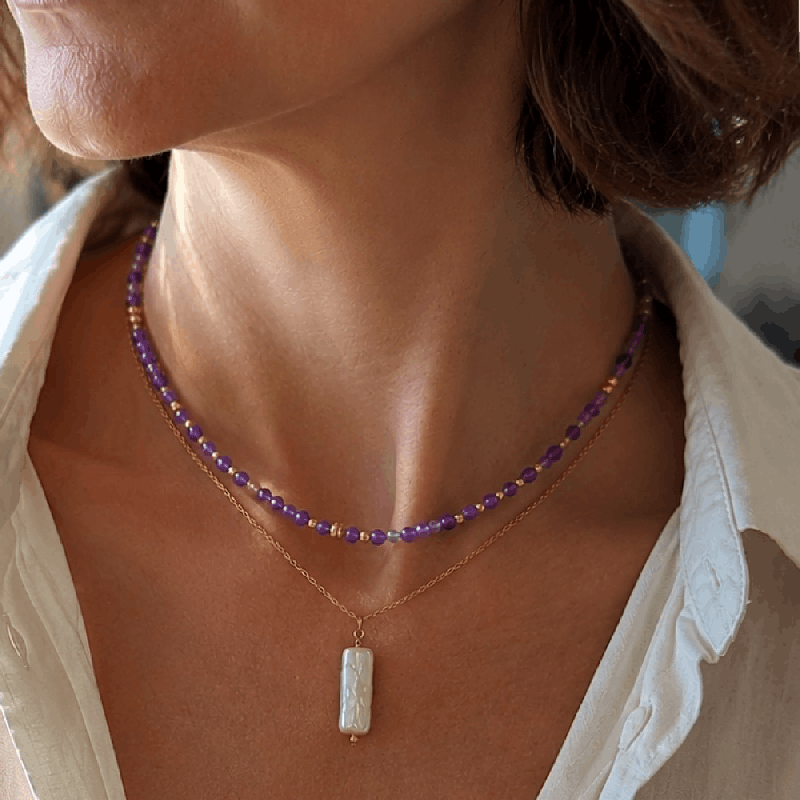 Kopie van Améthyste , Collier création Gold filled 14K