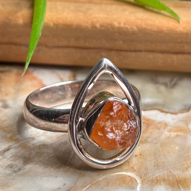 Bague Opale de Feu Brute du Mexique en Argent 925 – Taille 54 | CREA-STONES