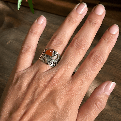 Opale de feu du Mexique et opale noble, Bague argent 925 Taille 58