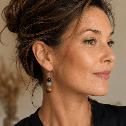 Boucles d'oreilles en argent 925 avec tourmaline noire, labradorite et œil de tigre – bijou artisanal en pierres naturelles