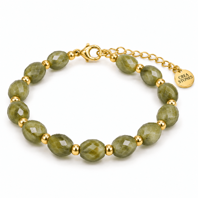 Jade,  Bracelet création olives facettées et Gold filled 14k