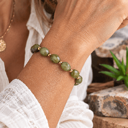Jade,  Bracelet création olives facettées et Gold filled 14k