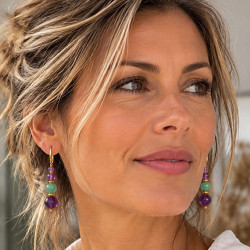 Améthyste et aventurine, boucles d’oreilles pl.or