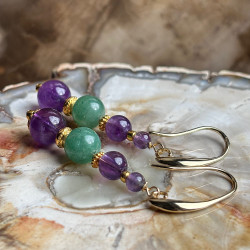 Améthyste et aventurine, boucles d’oreilles pl.or