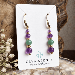Améthyste et aventurine, boucles d’oreilles pl.or