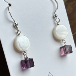 Boucles d’oreilles nacre et Fluorite sur argent