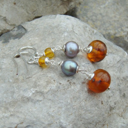 Kopie van Boucles d'oreilles ambre et biwa
